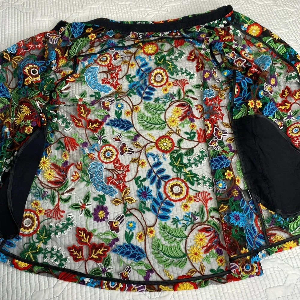 BEREK Petite L Floral Embroidered Black Mesh Button Down Shirt Blouse *flaw - Picture 11 of 14